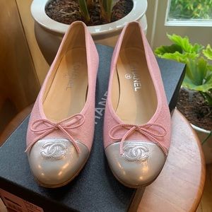 Barbie pink Chanel luxury ballet flats.